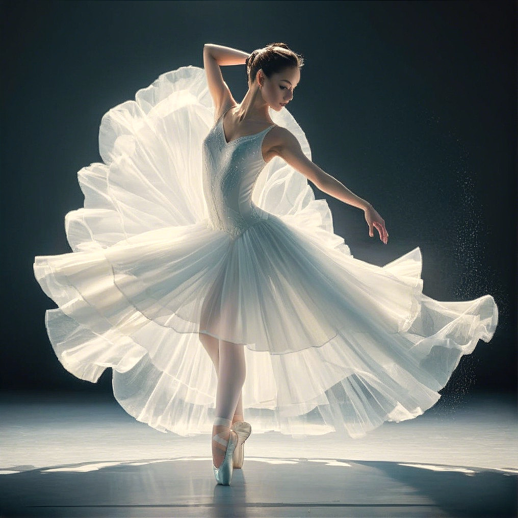 Ballerina in White Dress Performing on Stage