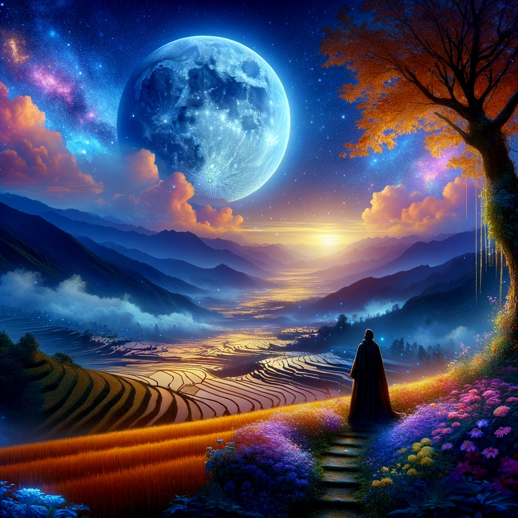 Twilight Landscape with Mountains and Rice Terraces