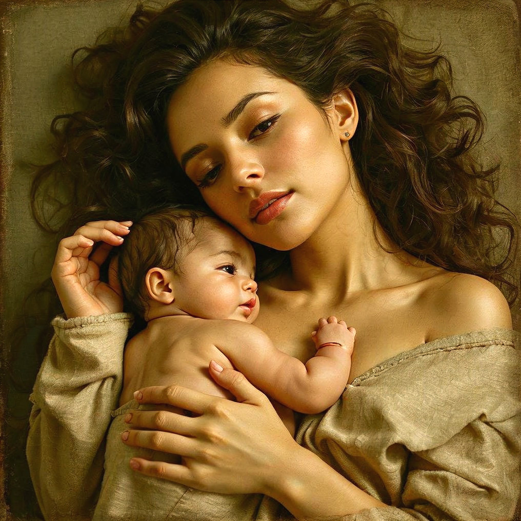 Mother and Baby in a Serene, Tender Moment