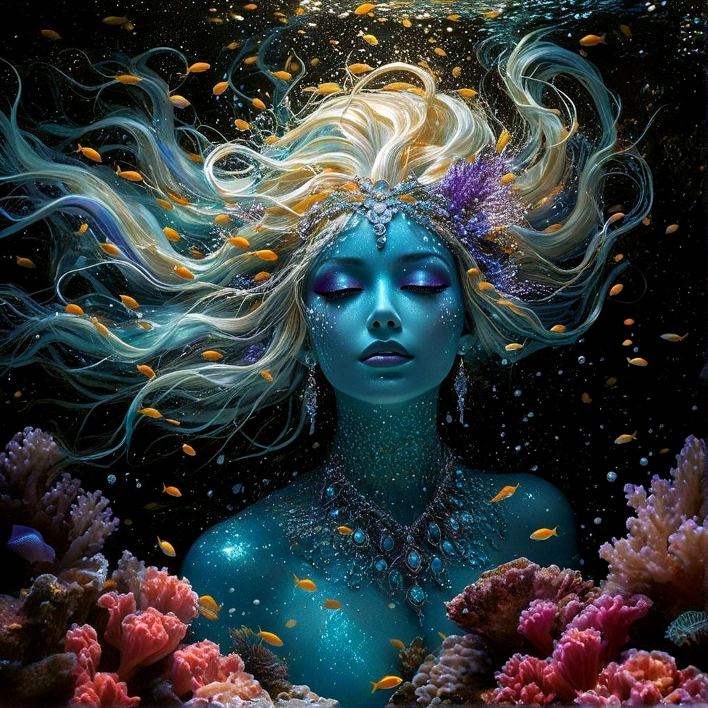 Underwater Scene with Mermaid and Colorful Coral