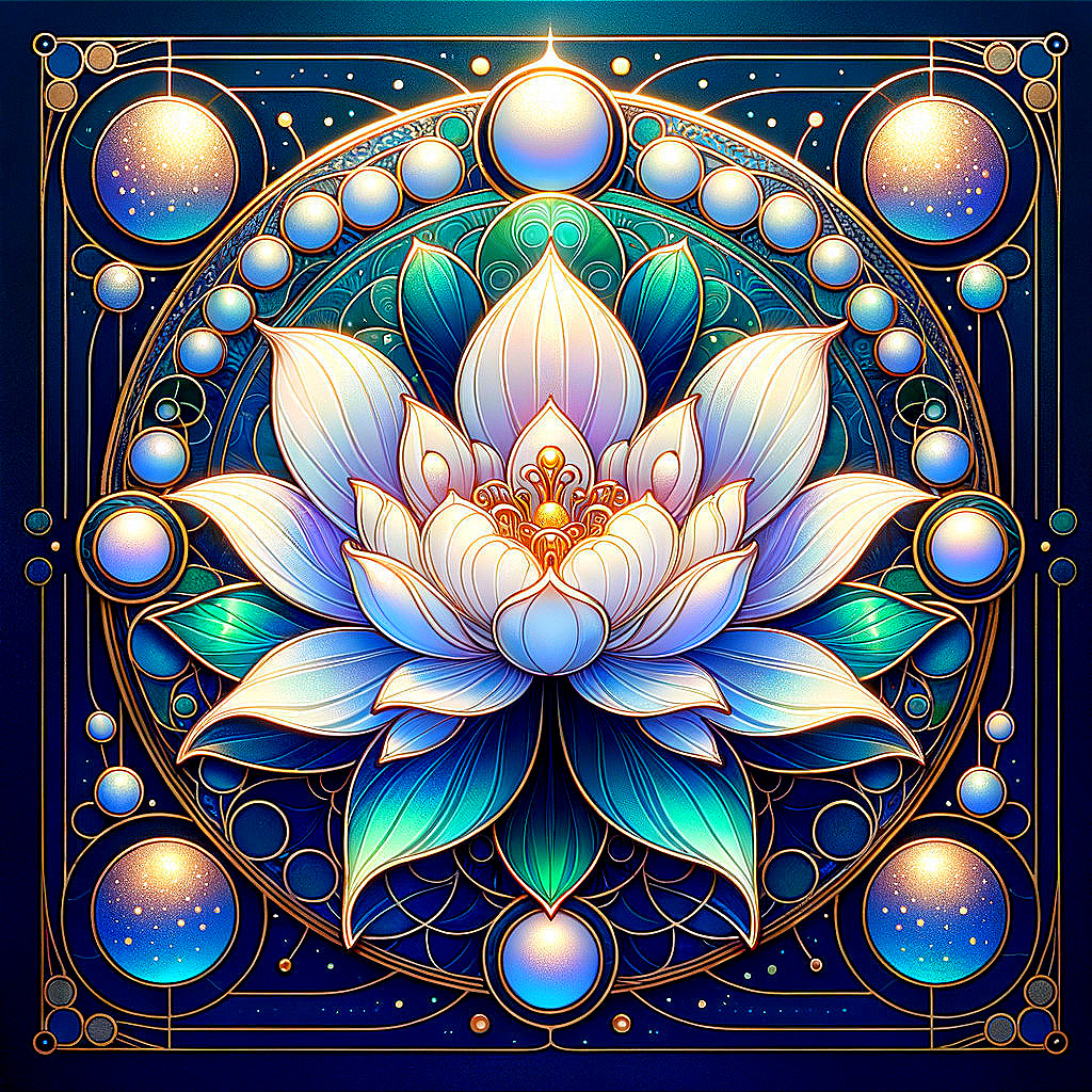 Vibrant Lotus Flower Surrounded by Celestial Circles