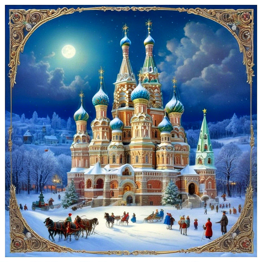 Winter Scene with Cathedral and Snowy Landscape