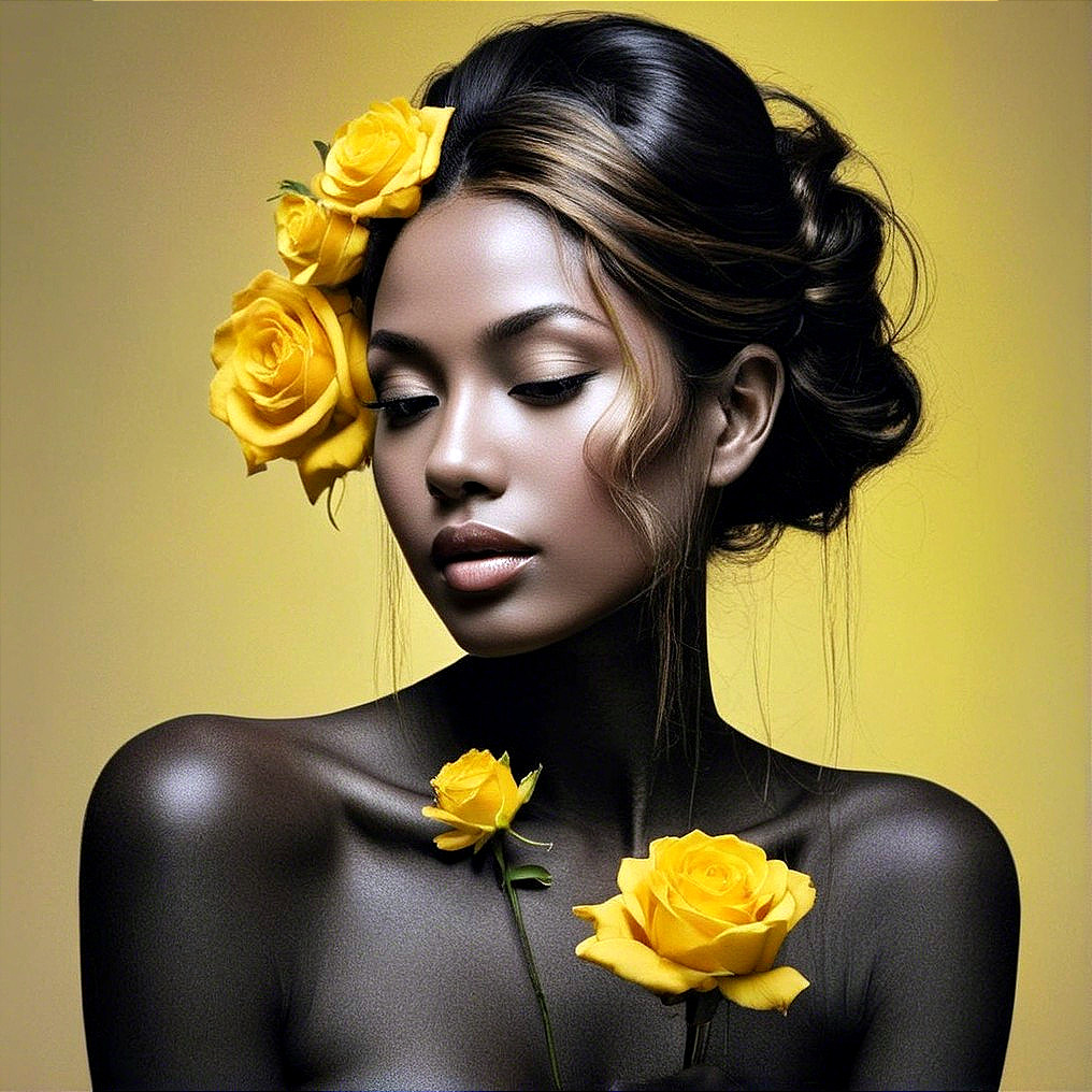 Portrait of a Woman with Yellow Roses in Hair