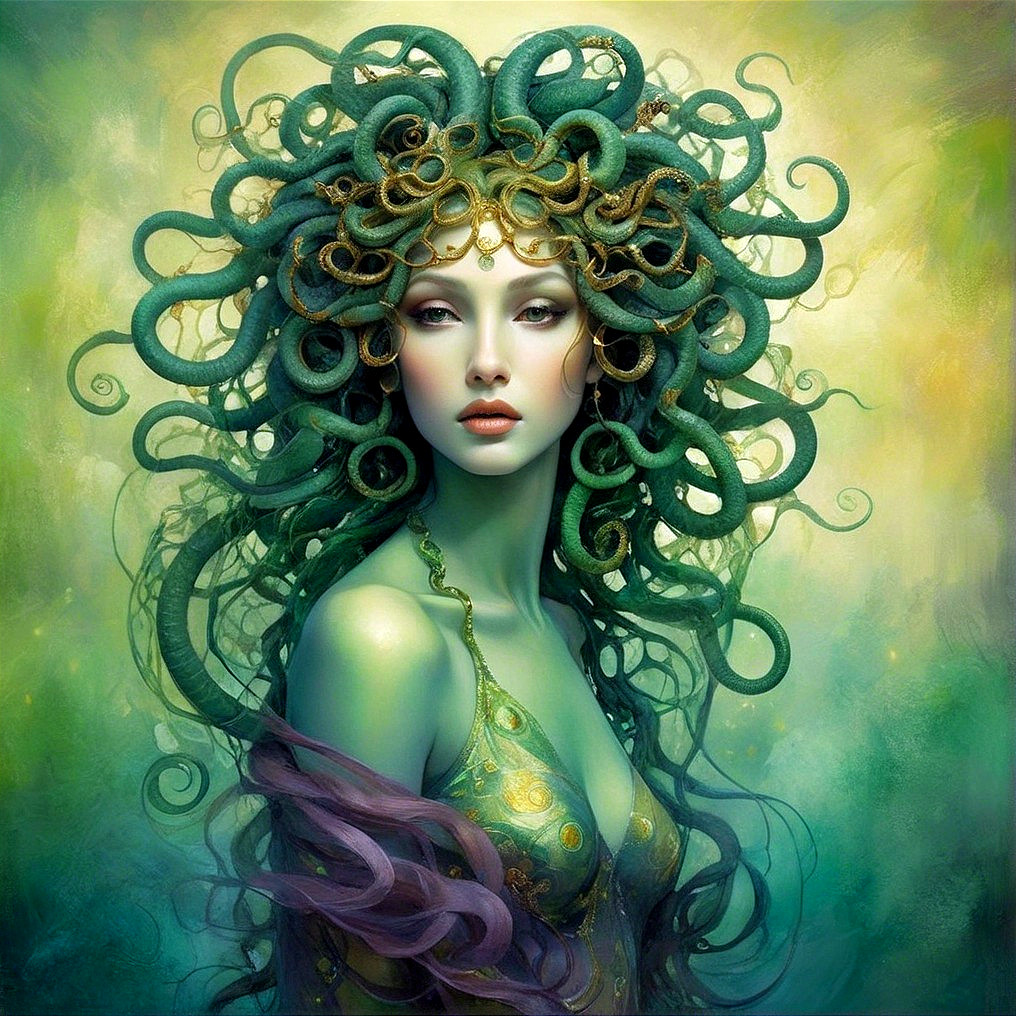 Mythical Creature with Flowing Snake-Like Hair