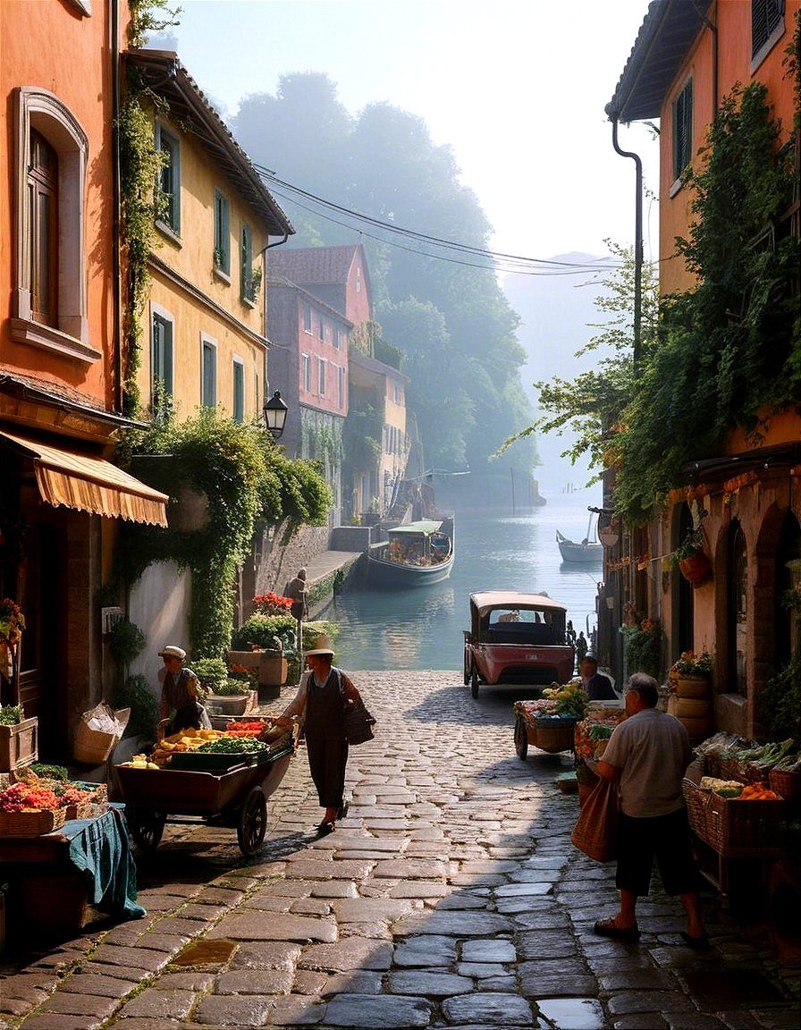 Charming Canal-Side Street with Colorful Buildings