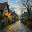 Picturesque Village with Cobblestone Street and Cottages