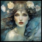 Young woman with rose crown and serene expression