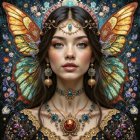 Portrait of a young woman with butterfly wings and jewelry