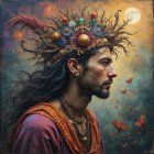 Regal Young Man with Crown and Dreamy Background