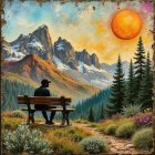 Solitary Figure Observing Mountain Sunset Landscape