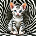 Animated Kitten with Blue Eyes and Zebra Stripes