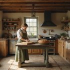 Rustic kitchen with wooden beams and warm ambiance
