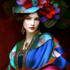Elegant Portrait of a Woman in Blue Draped Garment