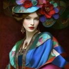 Young woman in floral hat with vibrant colors and elegance