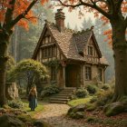 Rustic cottage surrounded by vibrant autumn trees