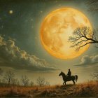 Tranquil Night Scene with Full Moon and Horse Rider