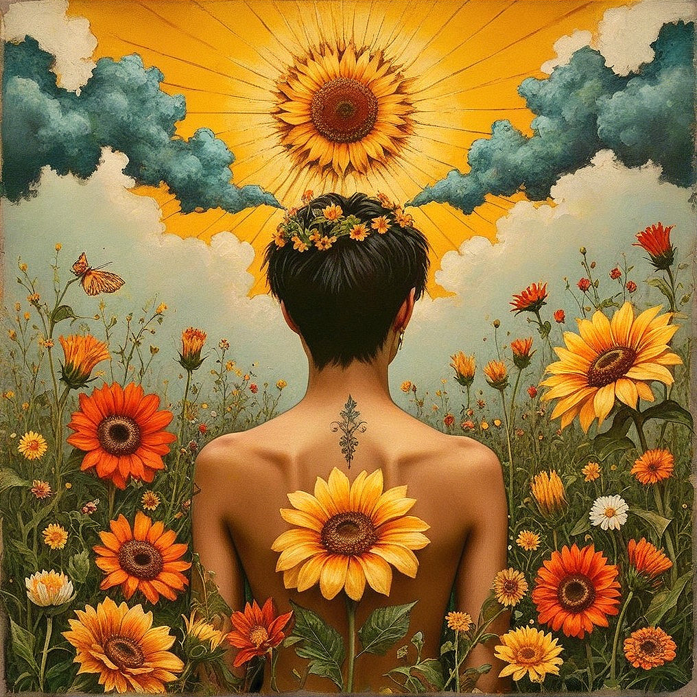 Serene Figure in Vibrant Sunflower Field