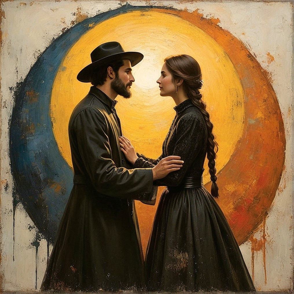 Traditional Attire Artwork with Romantic Expressions
