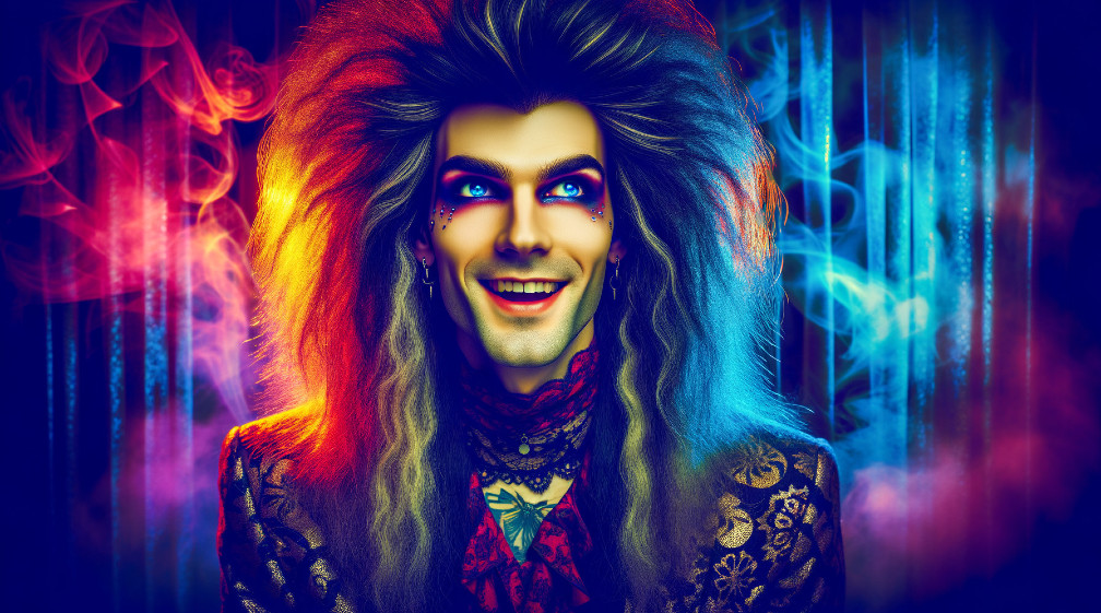 Individual with Colorful Makeup and Dramatic Hair