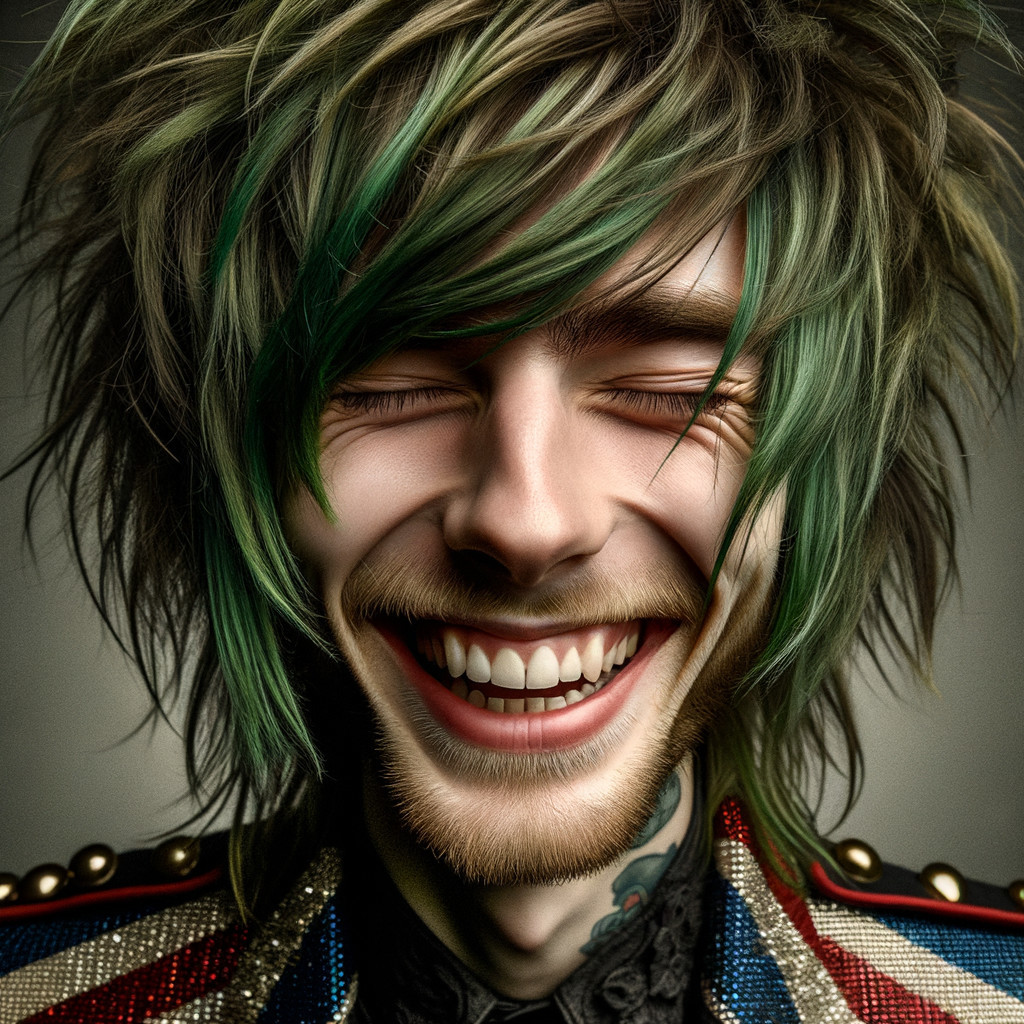 Young man with vibrant spiky hair and stylish jacket