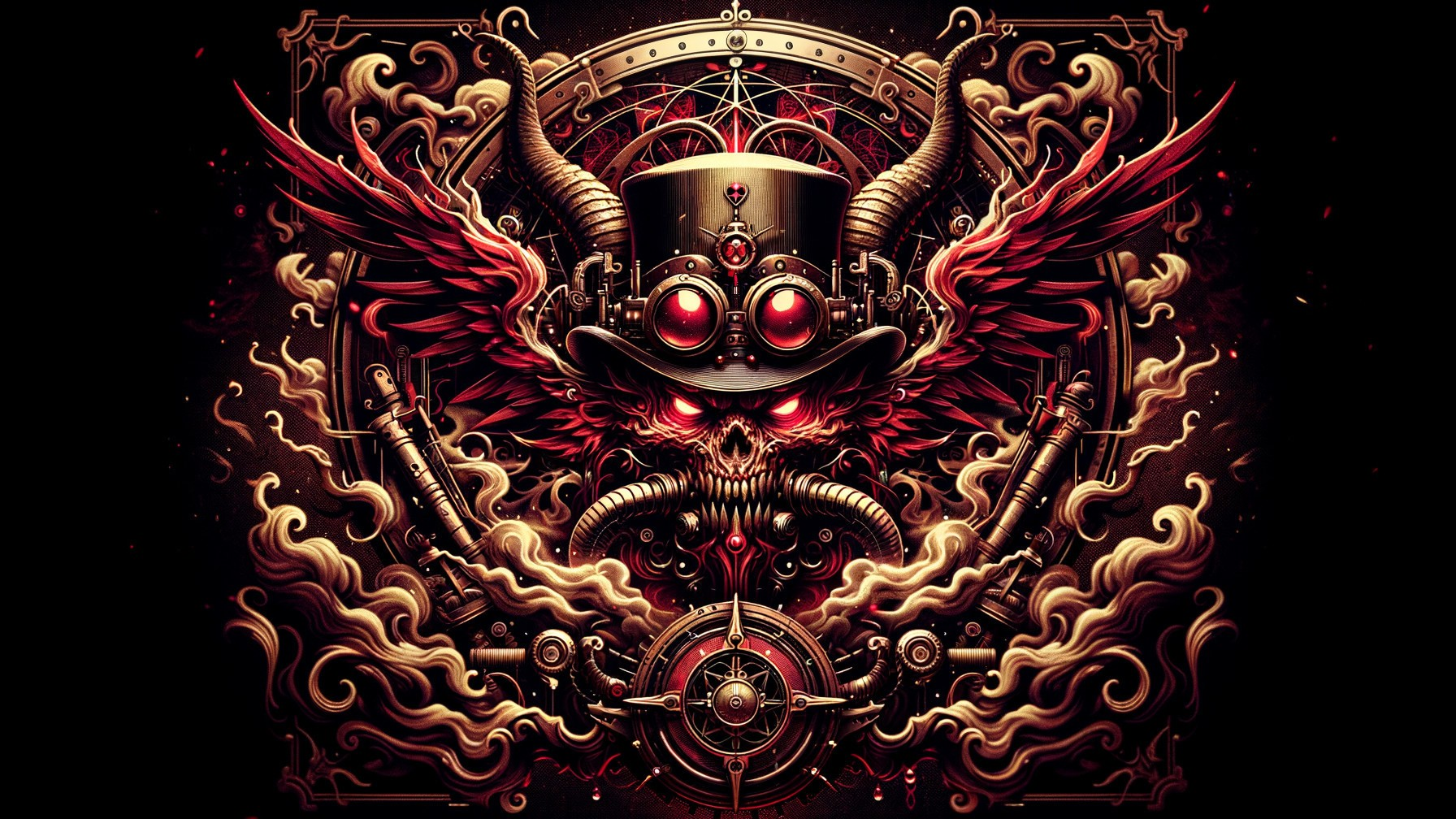 Steampunk Skull Design with Gears and Fiery Elements