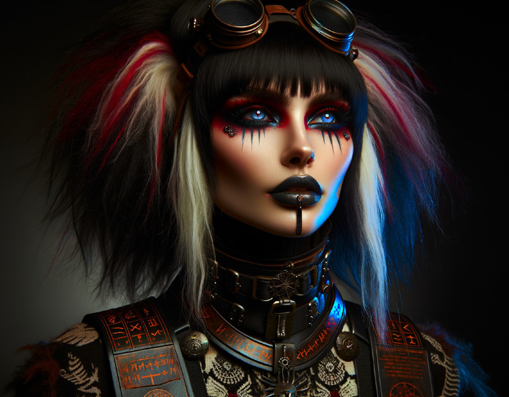 Avant-Garde Steampunk Fashion with Bold Makeup and Hair