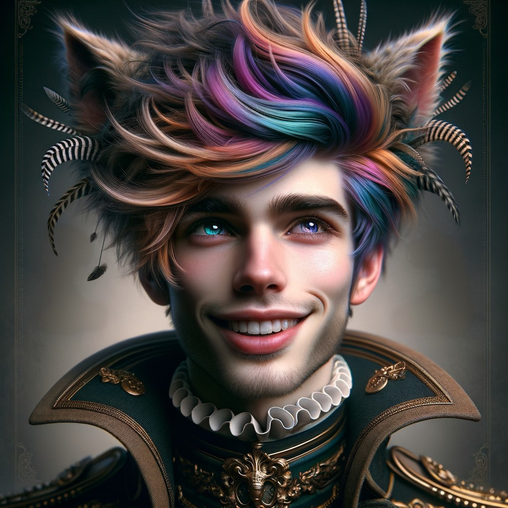 Whimsical Character with Multi-Colored Hair and Ears