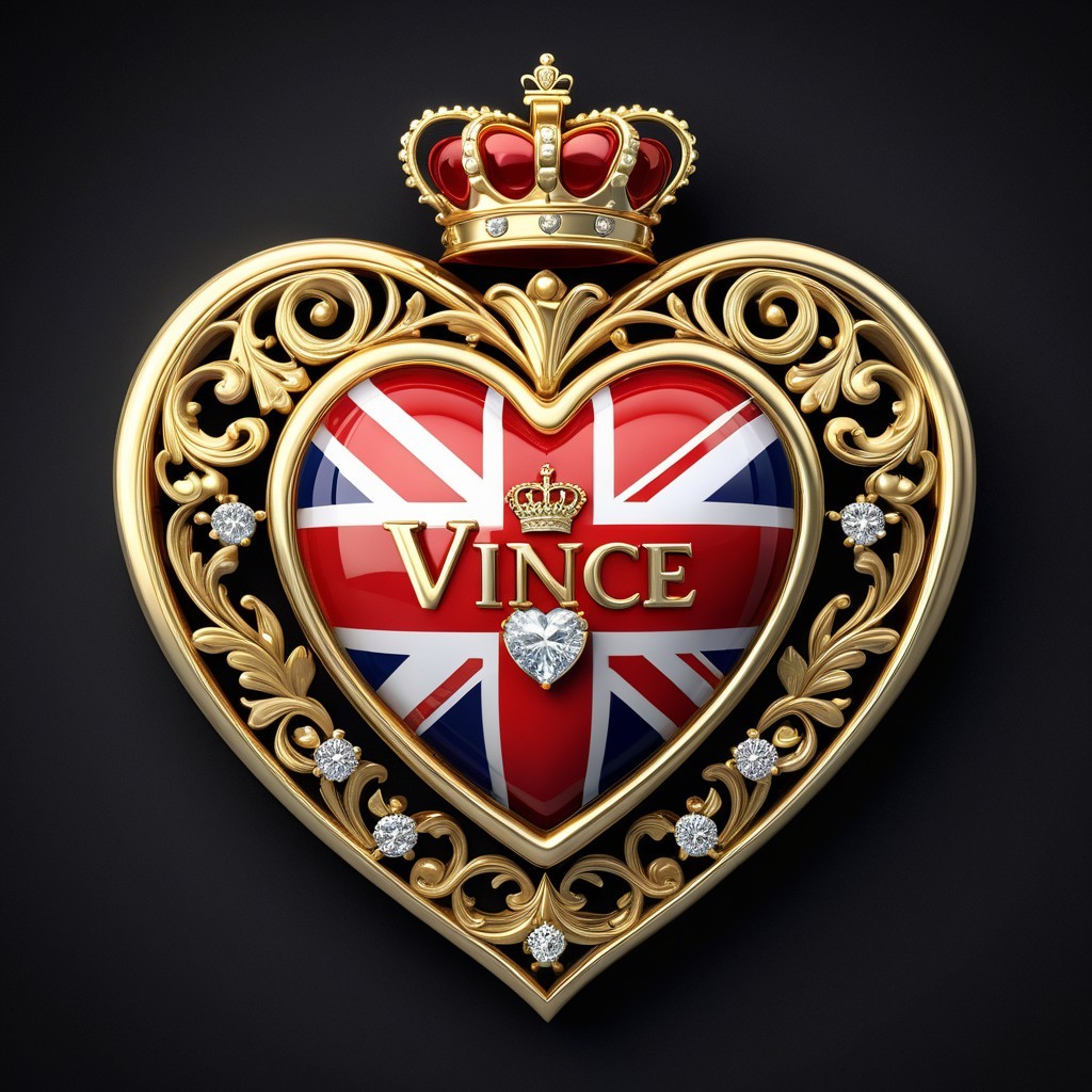 Heart-Shaped Emblem with Gold Filigree and Union Jack