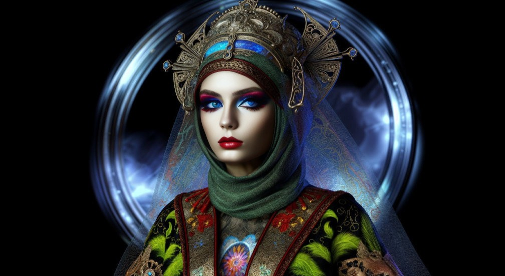 Portrait of a Woman in Traditional Intricate Attire