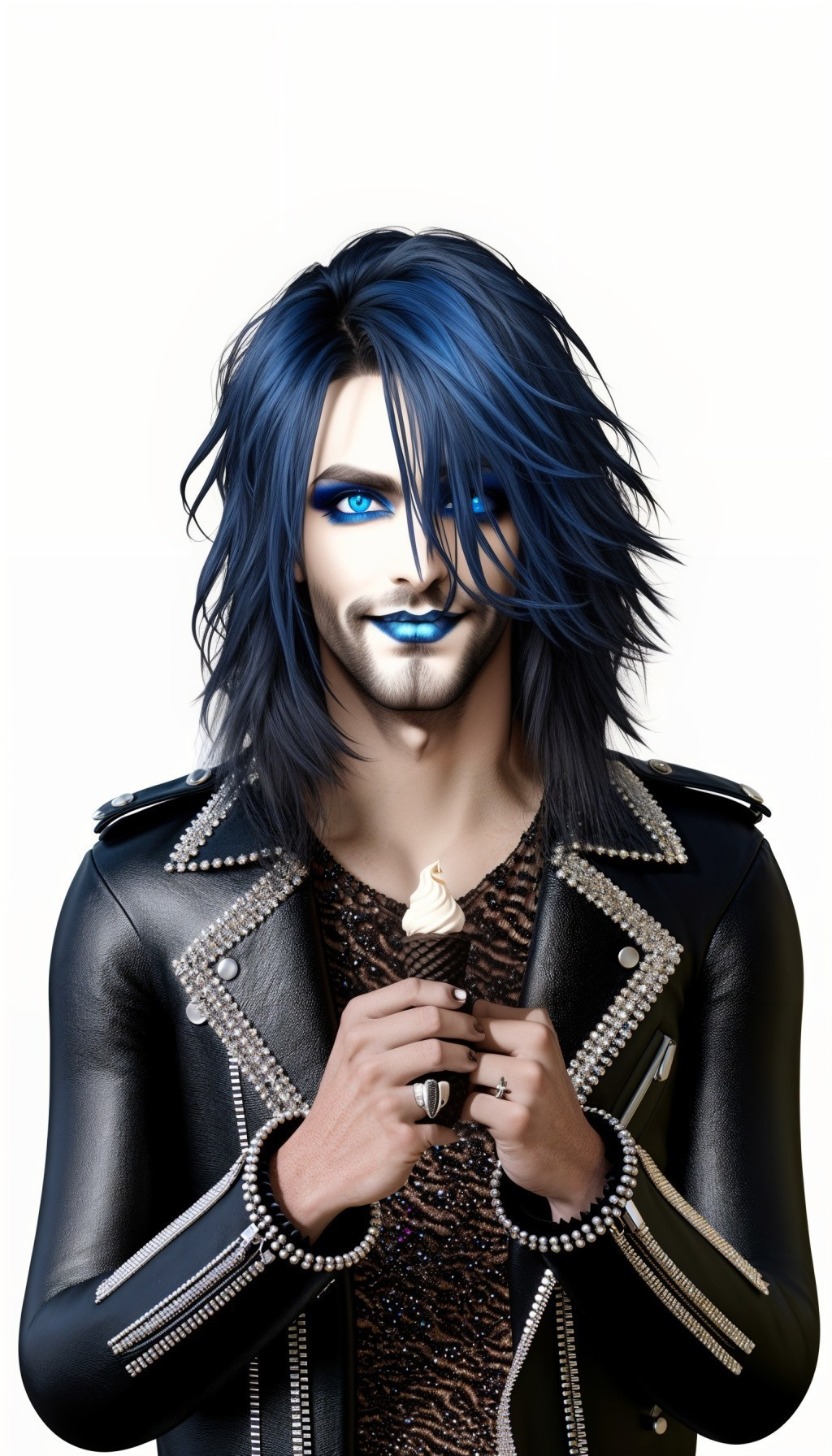 Figure with Blue Hair and Edgy Style Holding Ice Cream
