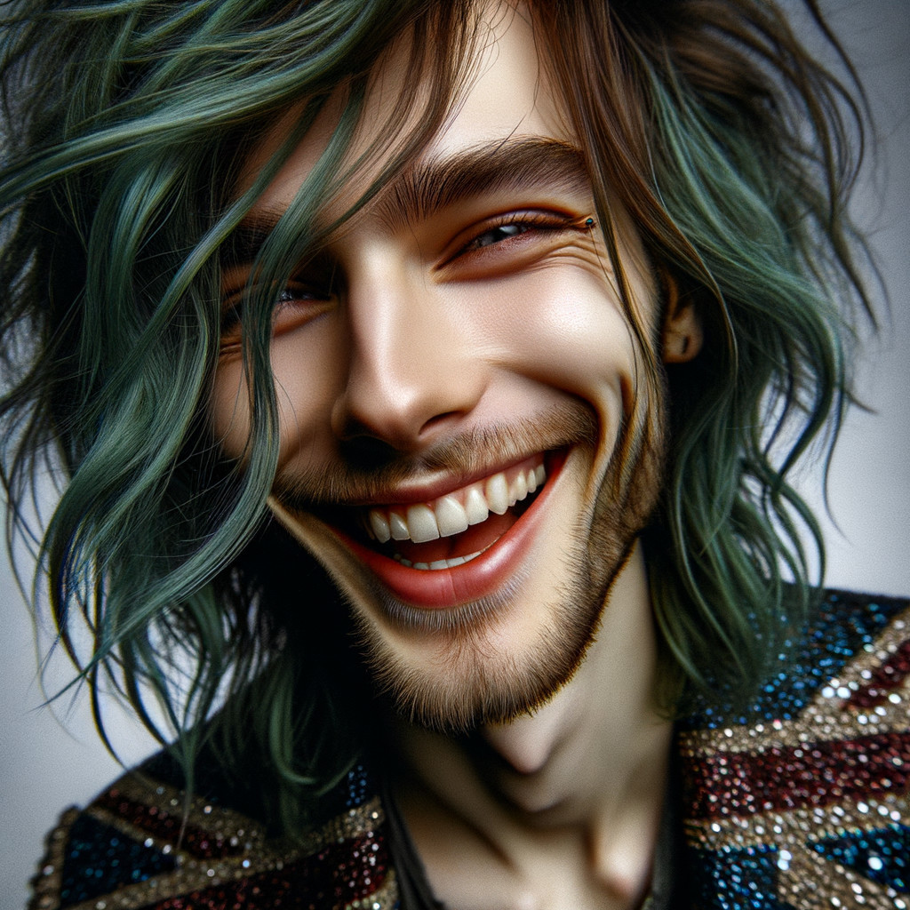 Close-up Portrait of a Young Man with Green Hair