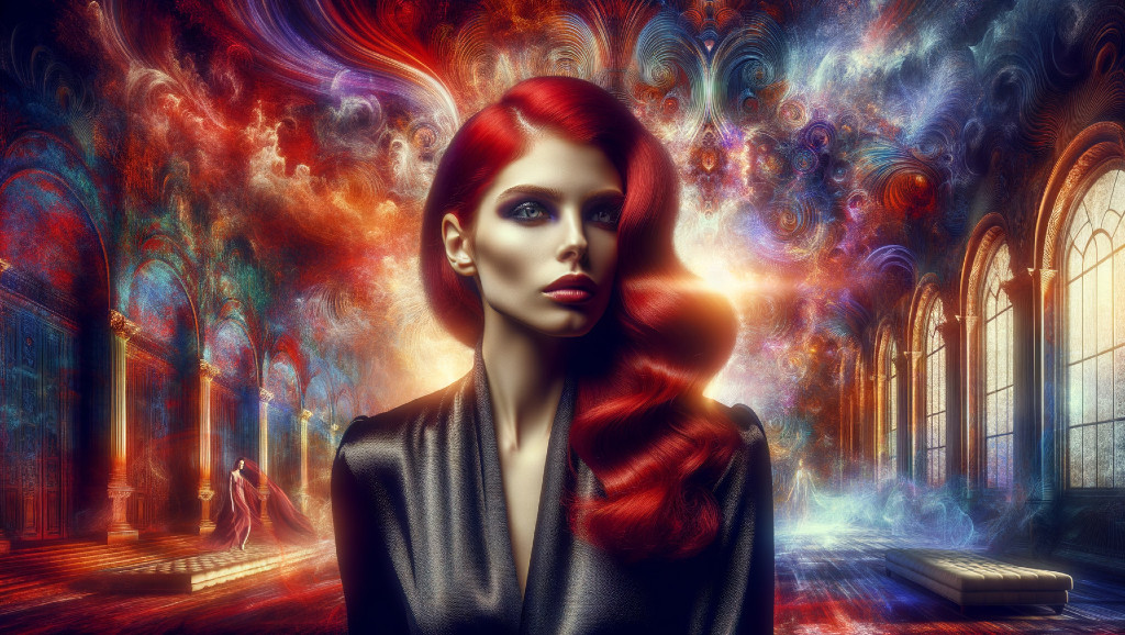Surreal Landscape with Confident Woman in Black Outfit
