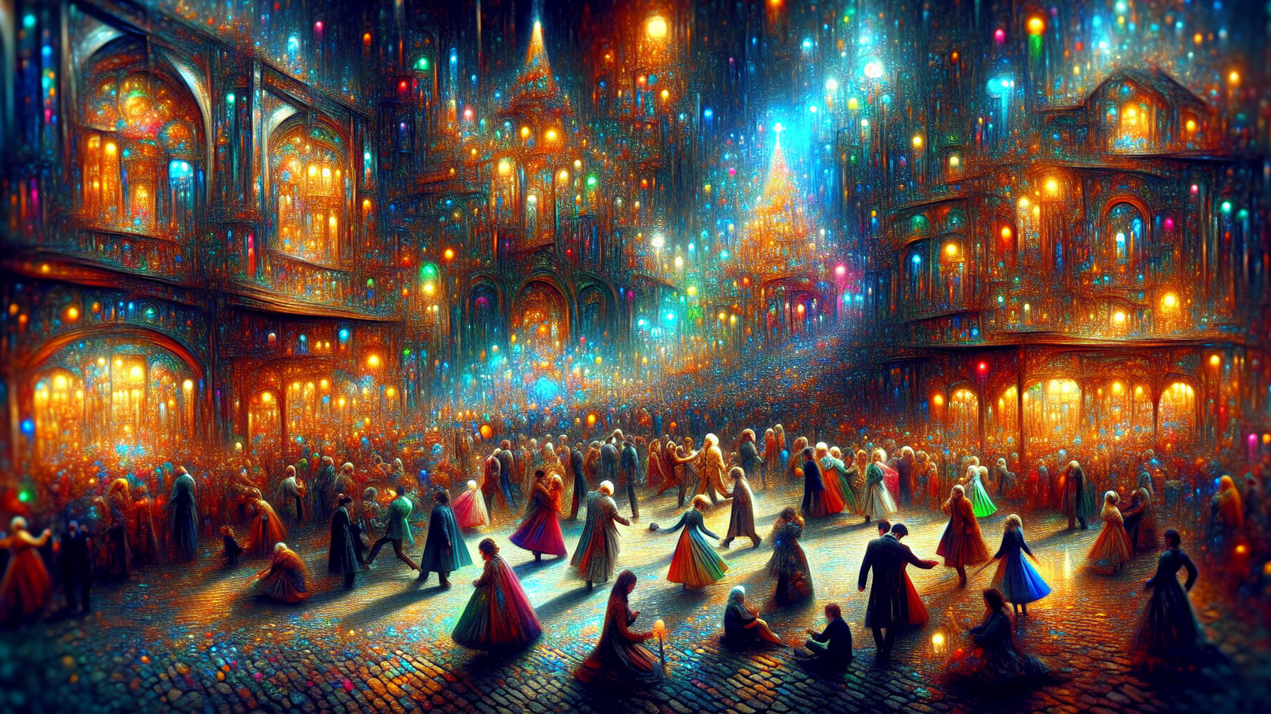 Vibrant Dance Scene in an Illuminated Square