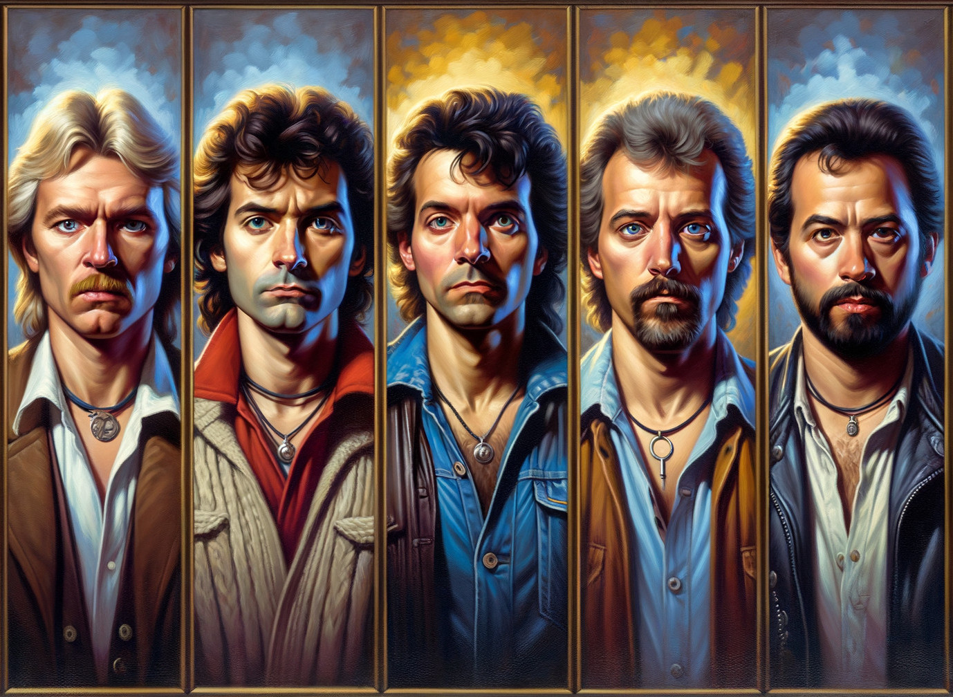 Portrait of Five Men in Diverse Styles and Expressions