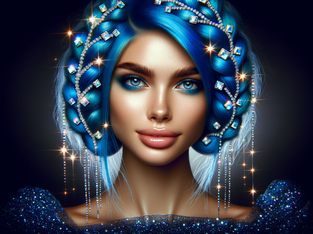 Portrait of a Young Woman with Blue Hair and Makeup