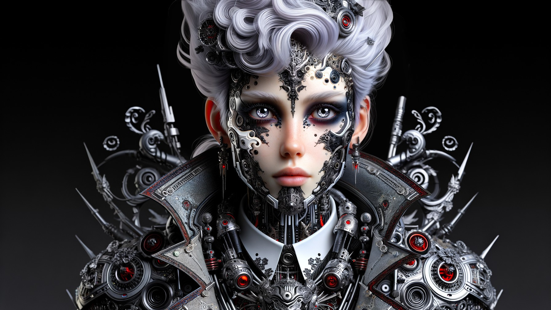 Futuristic Figure with Metallic Face and Cybernetic Design