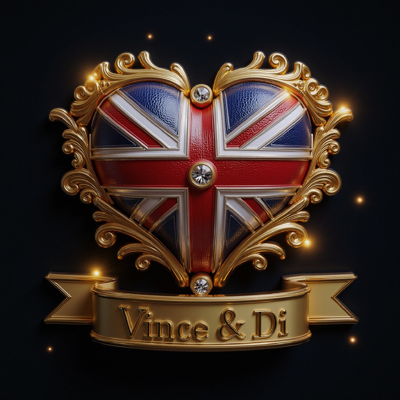 Golden Heart Emblem with British Flag and Gems