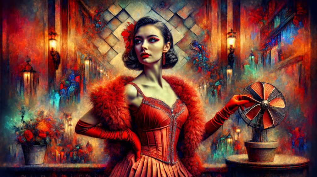 Glamorous Woman in Red Dress with Vintage Style