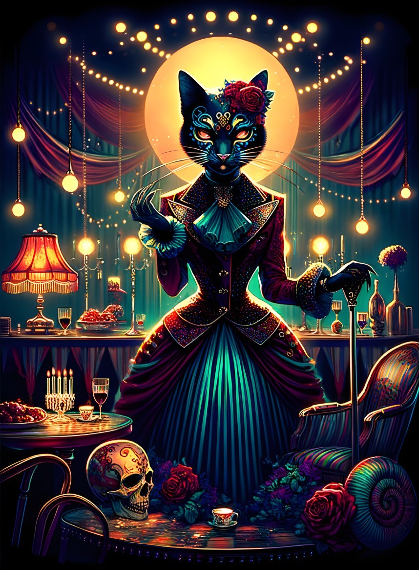 Victorian Cat in Opulent Room with Lavish Decor