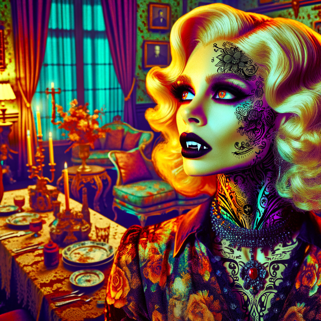 Woman with Dramatic Makeup in Vintage Room Setting