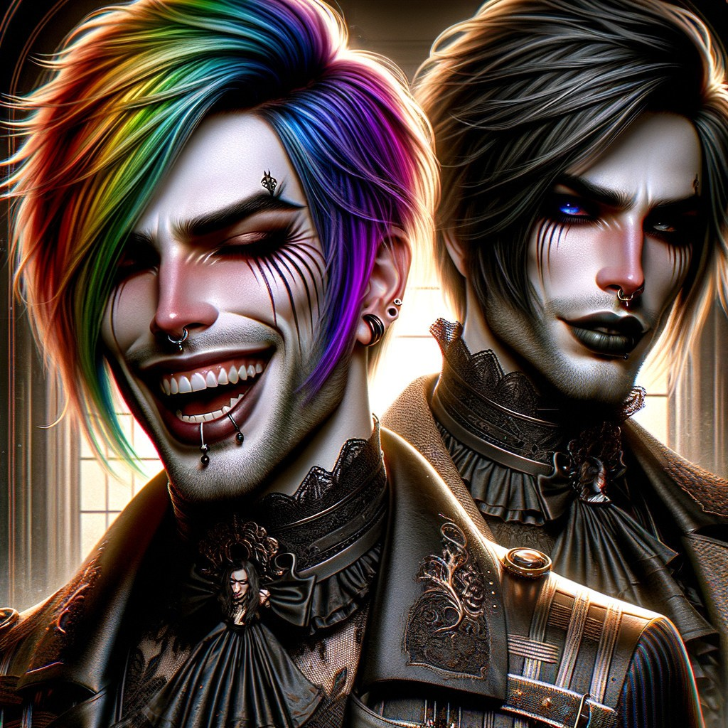 Androgynous Figures in Gothic Clothing and Bold Makeup