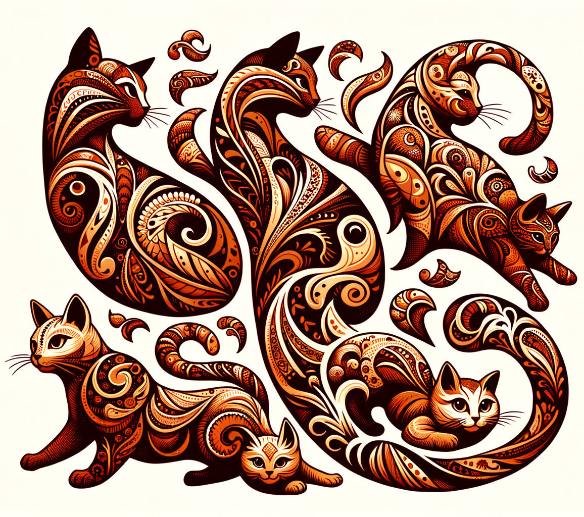 Artistic Composition of Cats with Intricate Patterns