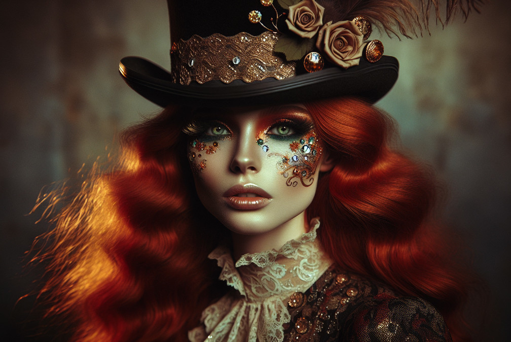 Vibrant Red-Haired Model in Glamorous Attire