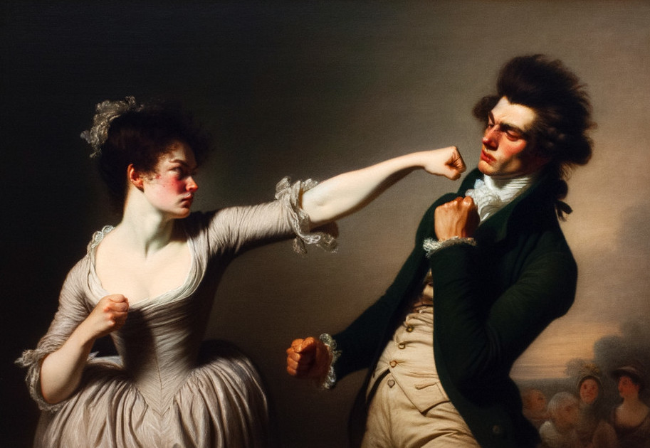 Dramatic Confrontation Between Woman and Man in Painting