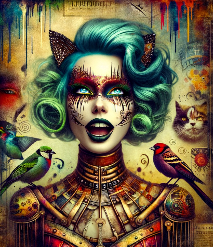 Futuristic Woman with Turquoise Hair and Steampunk Outfit