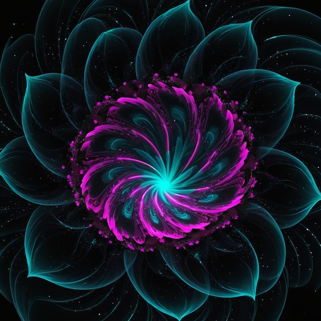 Vibrant Floral Digital Artwork with Dark Background