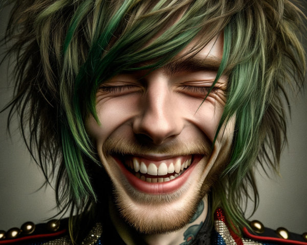Young man with vibrant spiky hair and stylish jacket