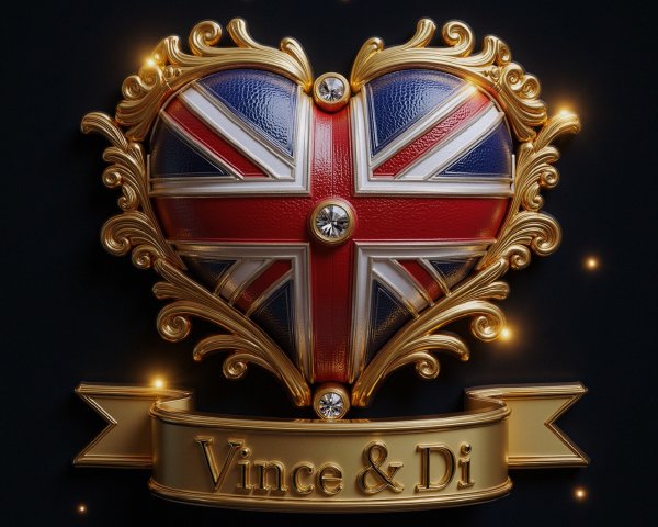 Golden Heart Emblem with British Flag and Gems