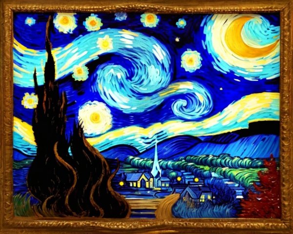 Swirling Night Sky with Stars and Luminous Moon