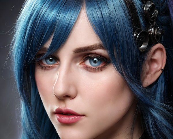 Close-up Portrait of a Young Woman with Blue Hair